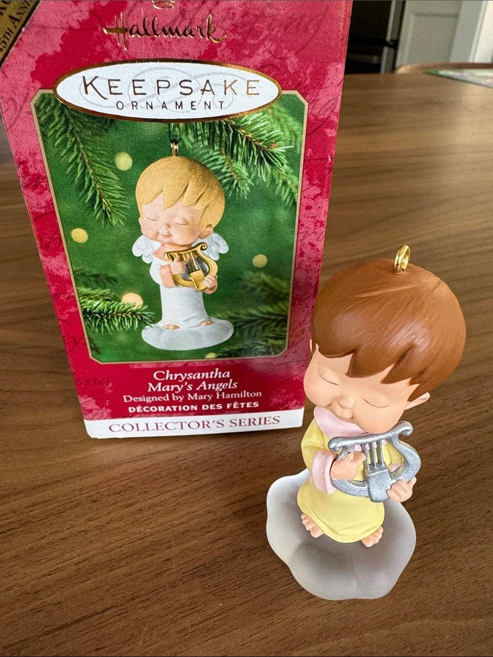 Hallmark Mary’s Angels Chrysantha RARE Re-paint Brown, Yellow, & Silver Harp